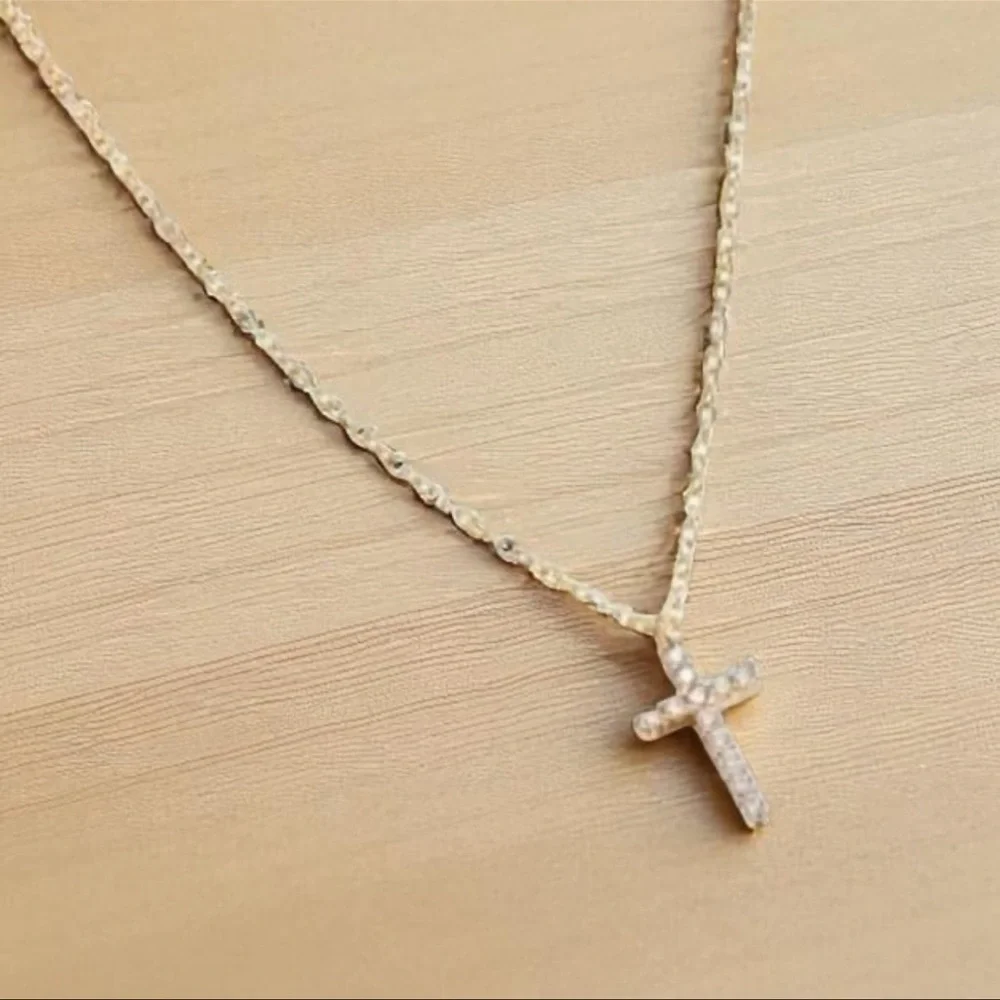 Gold Cubic Zirconia Cross Pendant Necklace for Women - Christian Faith - Picture 9 of 9